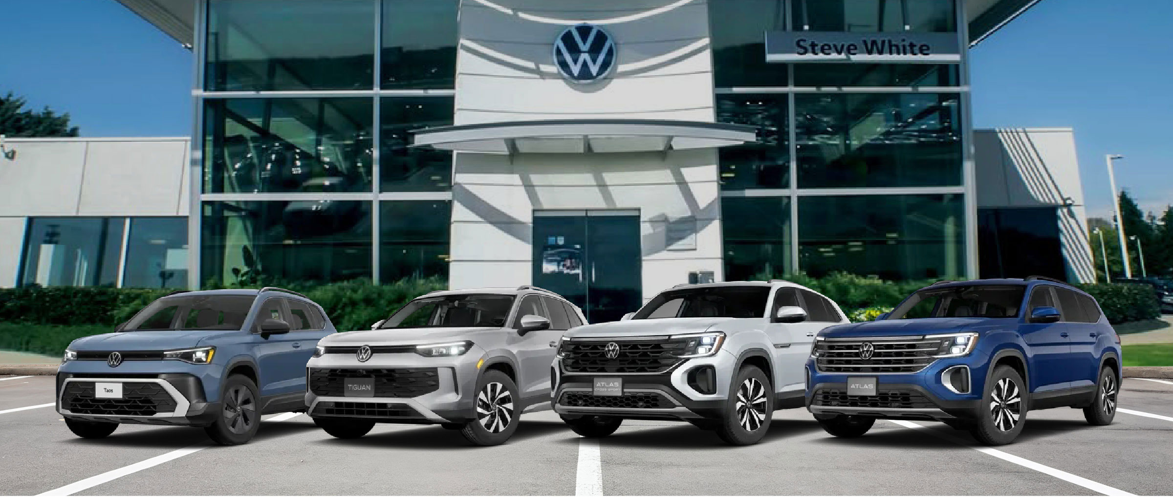 Lineup of Volkswagen SUVs at Steve White Volkswagen.