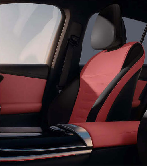 Mercedes-Benz luxury SUV interior with red and black sport seats