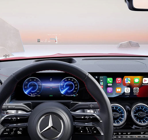 Mercedes-Benz luxury SUV interior with digital dashboard and infotainment display