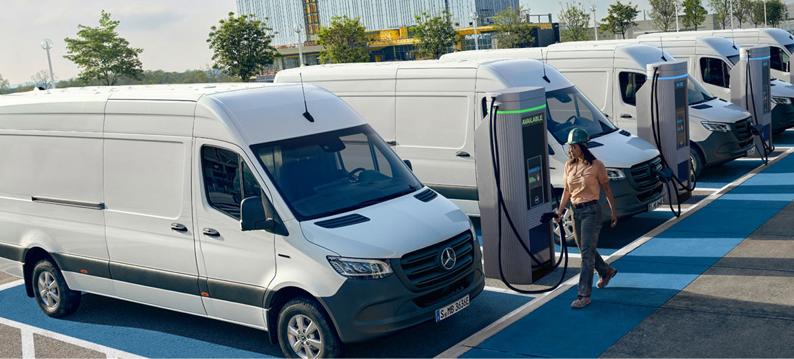 Mercedes-Benz eSprinter electric commercial van charging station