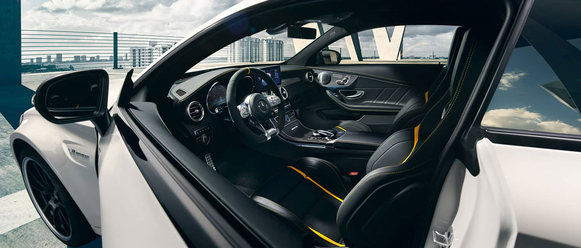 Mercedes-AMG performance interior with sport seats and luxury dashboard