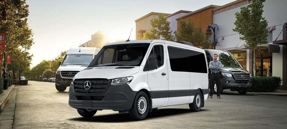 Mercedes-Benz Sprinter cargo vans parked at residential construction site for business use