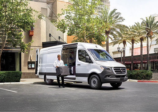 Mercedes-Benz Sprinter cargo van with shelving and equipment access supporting delivery and service business operations