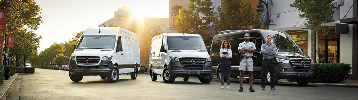 Mercedes-Benz Sprinter lineup with cargo van, crew van, and passenger van models for business fleet solutions