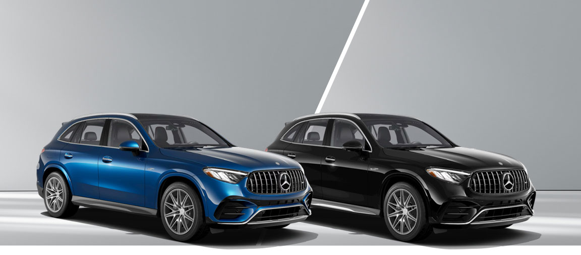 Mercedes-AMG GLC color comparison featuring blue and black exterior paint options