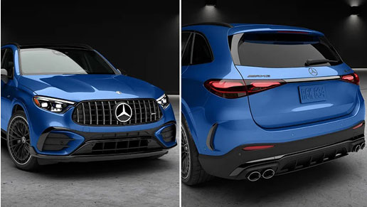 Mercedes-AMG GLC front and rear exterior comparison highlighting AMG performance design elements and quad exhaust outlets