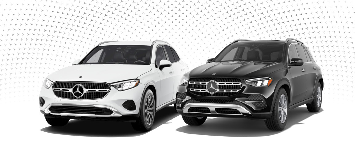 Mercedes-Benz GLC SUV and Mercedes-Benz GLE SUV shown side by side