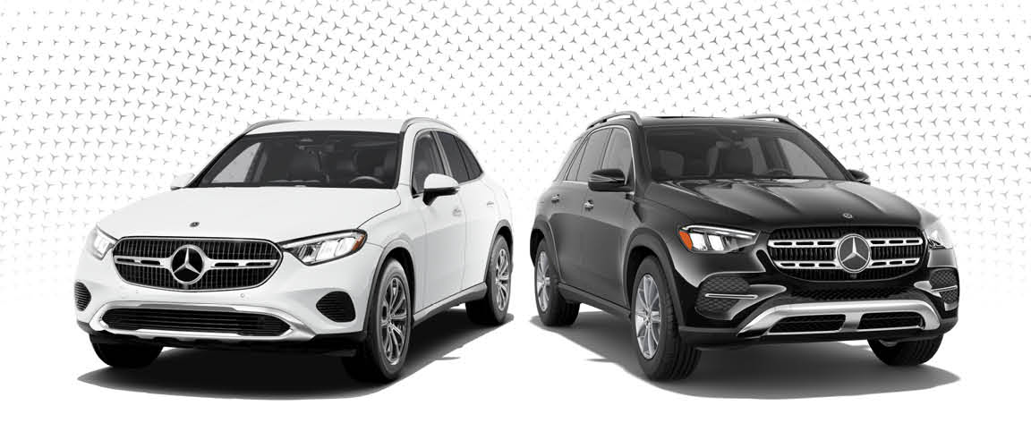 Mercedes-Benz GLC SUV and Mercedes-Benz GLE SUV shown side by side
