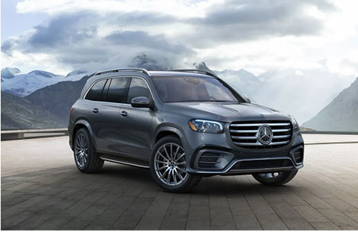 Mercedes-Benz GLS SUV with mountain backdrop highlighting premium luxury SUV styling and refined exterior design.