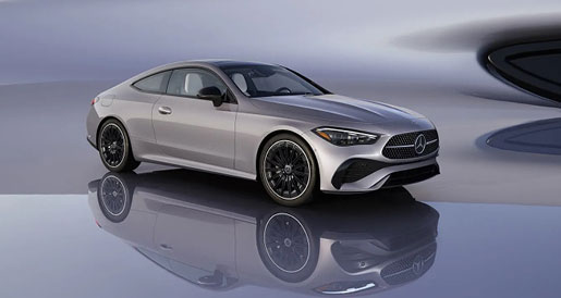 Mercedes-Benz CLA Coupe displayed in a modern studio environment, emphasizing elegant proportions, aerodynamic design, and luxury appeal
