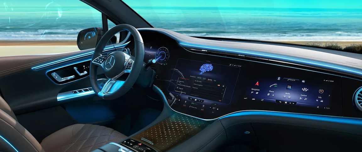 Mercedes-Benz dashboard showing active safety system displays and driver assistance technology in Duluth Georgia