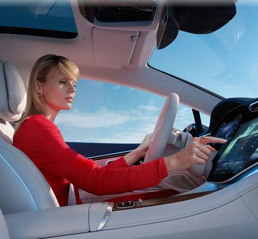 a lady insight a Mercedes-Benz vehicle