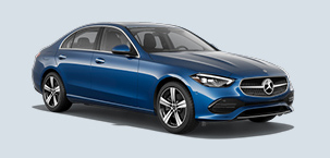 Blue Mercedes-Benz vehicle sedan on light blue background