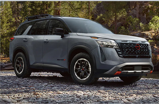 Nissan Pathfinder Rock Creek parked on a rocky trail showcasing off-road-inspired design, all-terrain capability, and adventure-ready features