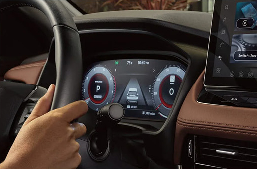 close-up of Nissan Rogue digital gauge cluster showing driver assistance and vehicle information