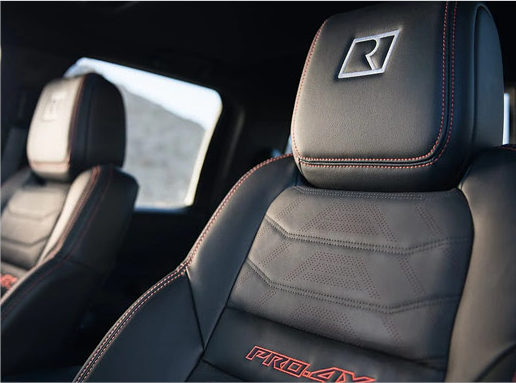 Nissan Frontier PRO-4X leather seat with embroidered badging showcasing premium interior materials and exclusive trim details