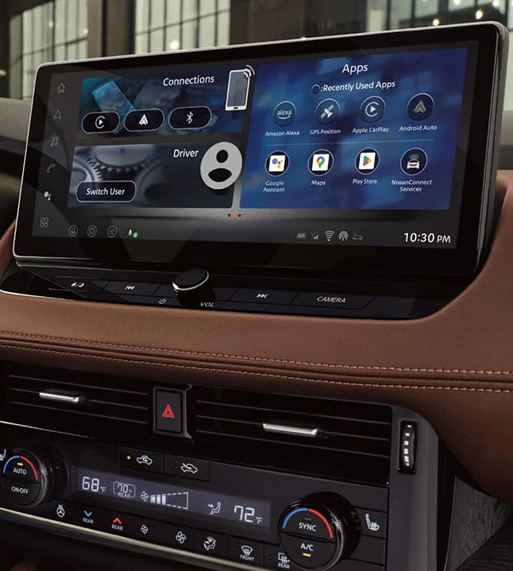 Nissan Rogue interior touchscreen display with Apple CarPlay Android Auto and apps