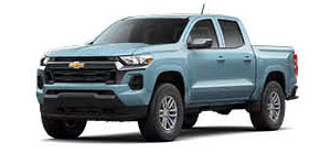 Chevrolet Colorado pickup truck in light blue color front three quarter view