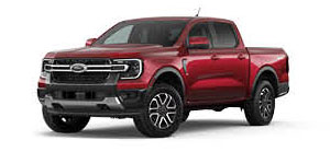 Ford Ranger pickup truck in red color front three quarter studio view