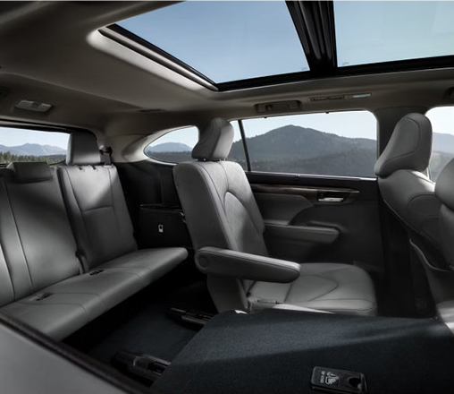 Toyota Grand Highlander interior with panoramic moonroof and spacious three-row seating configuration