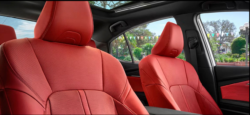 Red leather interior seats of modern Toyota vehicle