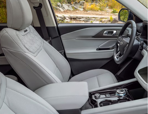Ford Explorer front passenger seat and premium interior with center console and modern cabin design