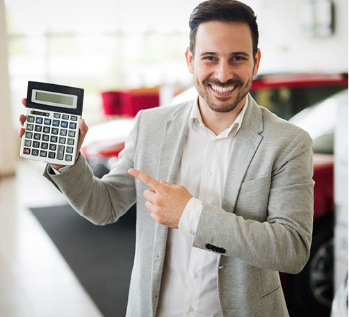 A Sales representative holding a calculator