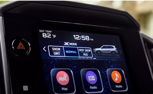 Subaru X-Mode terrain selection screen showing snow dirt and mud drive modes