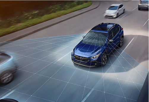 Subaru SUV driver assistance system detecting surrounding traffic