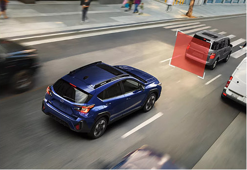 Subaru Crosstrek using rear cross traffic alert safety feature
