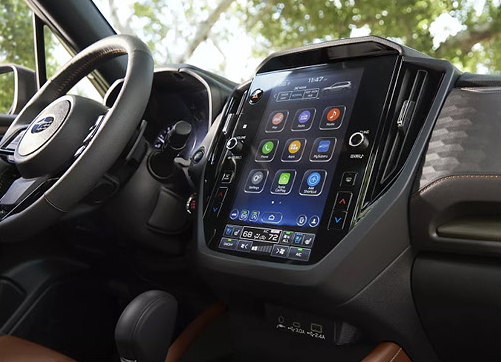 Subaru Forester interior with large touchscreen infotainment system