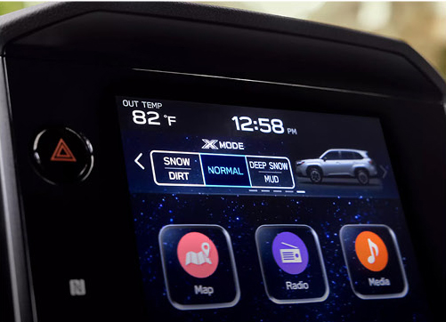 Subaru X Mode terrain selection screen on the vehicle display