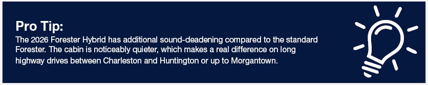 Subaru Forester Hybrid sound insulation and cabin quietness information graphic