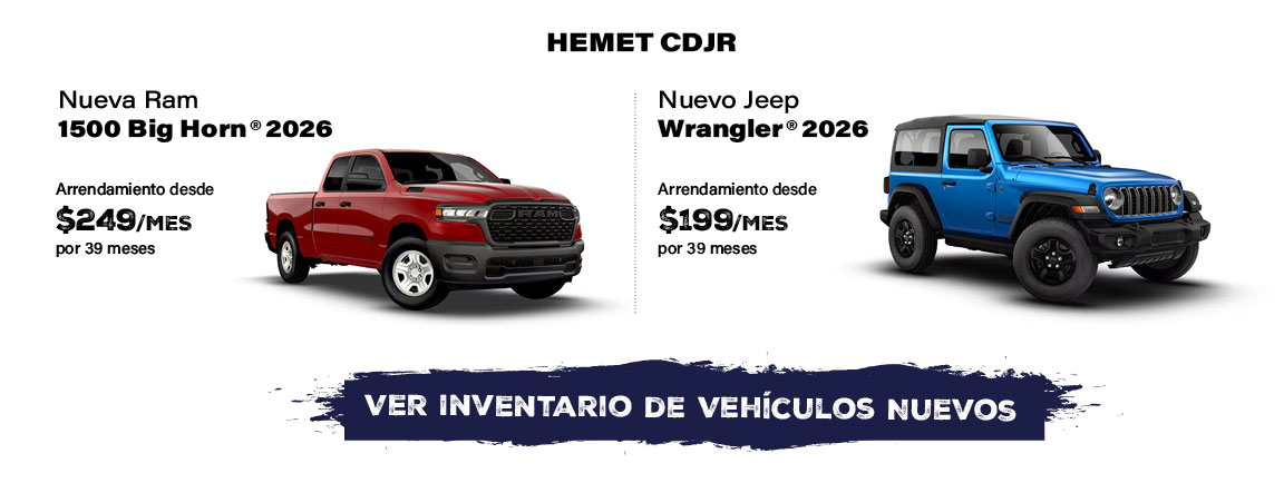 Hemet CDJR ofertas de la Nueva Ram 1500 Big Horn 2026 y el Nuevo Jeep Wrangler 2026