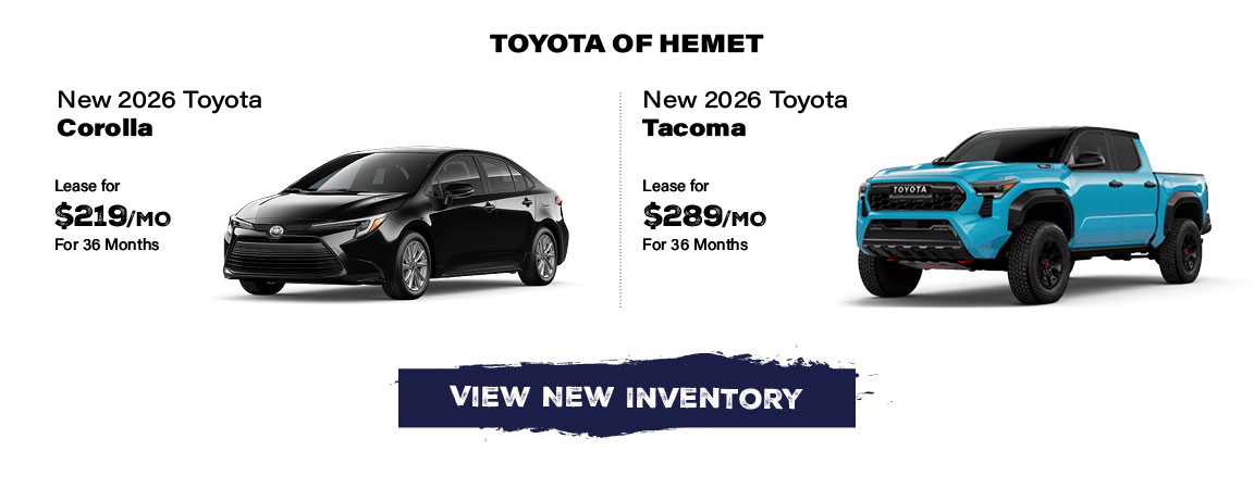 Toyota of Hemet new 2026 Corolla and new 2026 Tacoma offers