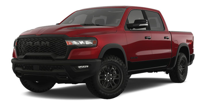 Red RAM 1500 pickup truck exterior on white background