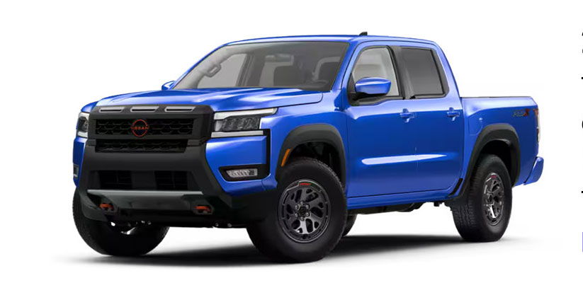 Blue Frontier pickup truck exterior on white background