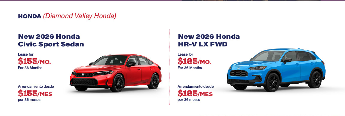 Diamond Valley Honda Civic and HR-V July 4th lease specials