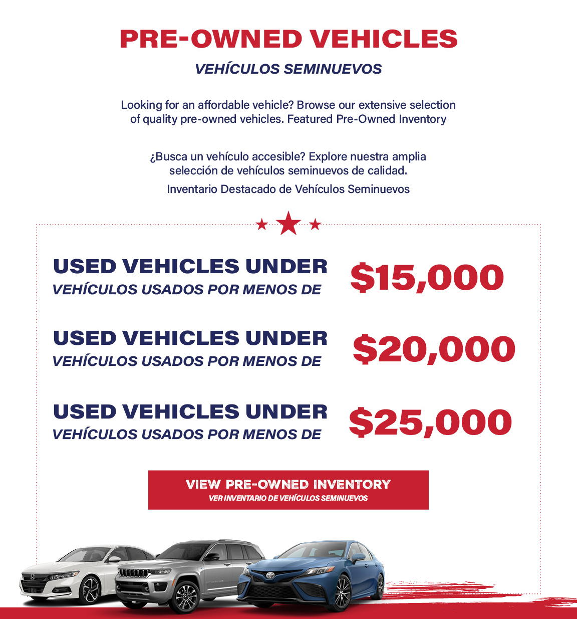 Hemet Auto Mall pre-owned vehicle inventory under fifteen twenty and twenty five thousand dollars