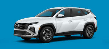Hyundai Tucson SUV in white isolated on blue background