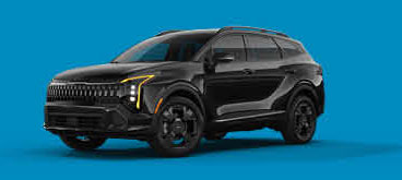 Kia Sportage SUV in black isolated on blue background