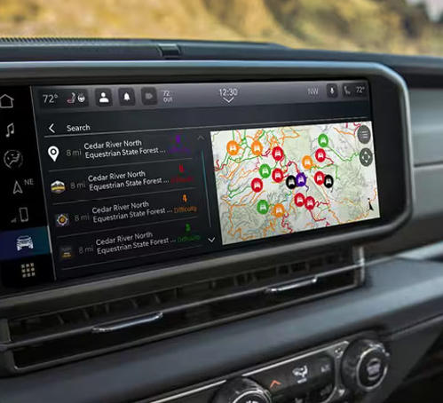 Ford Bronco infotainment screen displaying trail maps and off-road navigation features