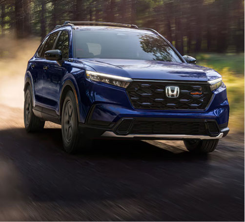 Honda CR-V TrailSport traveling along a forest trail, emphasizing rugged capability, all-terrain confidence, and outdoor adventure readiness