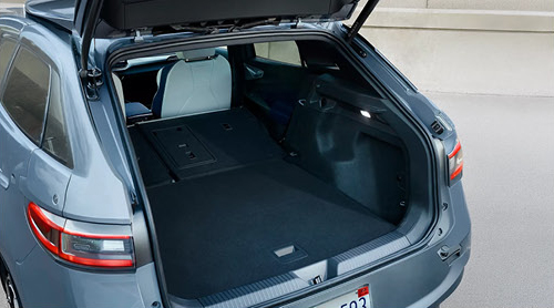 Volkswagen ID.4 cargo area with rear seats folded down for expanded storage capacity