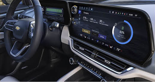 Chevrolet electric vehicle interior showing charging status on the infotainment display
