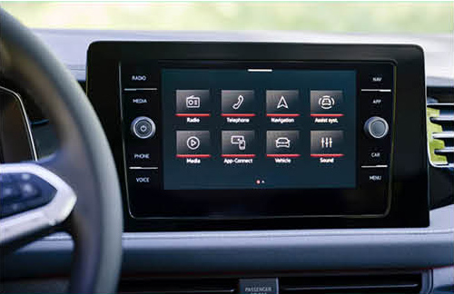 Volkswagen Jetta infotainment touchscreen showing media and navigation options