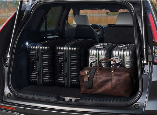 Toyota RAV4 cargo space filled with luggage and travel bags