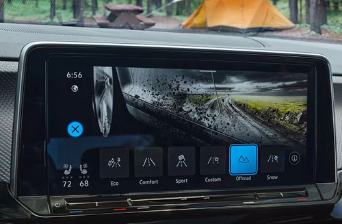 Volkswagen Atlas infotainment screen showing drive modes including off road snow and sport
