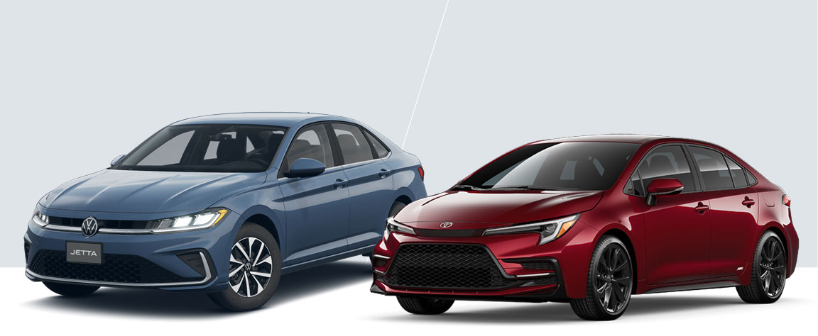 Volkswagen Jetta compared with the Toyota Corolla, highlighting key differences in compact sedan styling and design philosophy