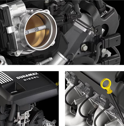 Duramax diesel engine components close-up in Chevrolet Silverado